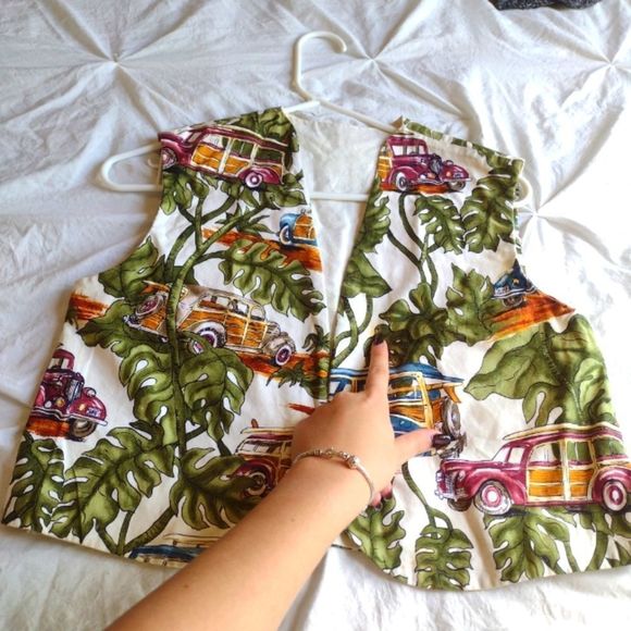 Vintage Tropical Car All Over Print open front vest size S - Picture 7 of 7